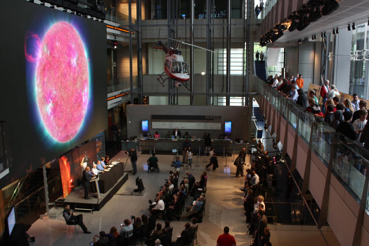 Scientists presented the first images from NASA's Solar Dynamics Observatory [SDO] during a special &quot;first light&quot; press conference, Wednesday, April 21 2010, at  held at the Newseum in Washington DC.