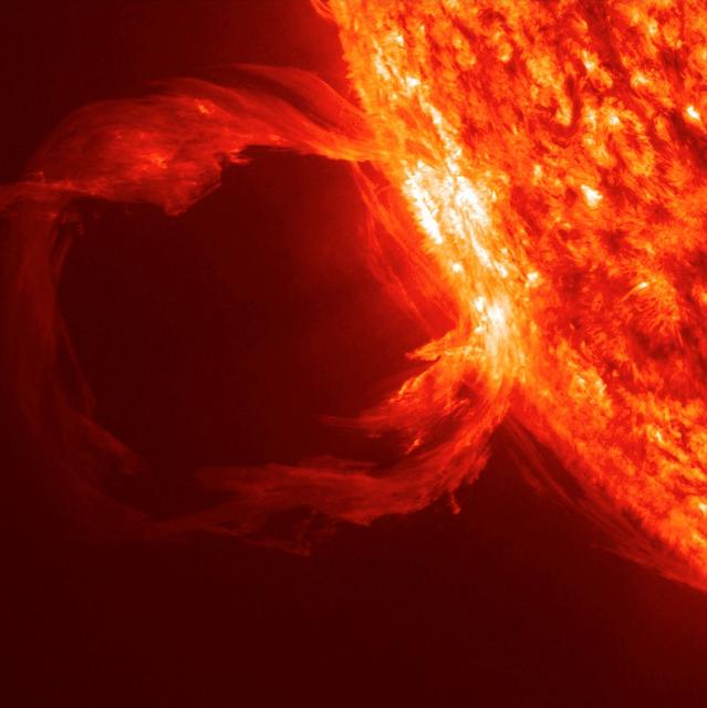 An erupting prominence observed by SDO on March 30, 2010.  Credit: NASA/GSFC/SDO  To read more about this image go to:  <a href="http://www.nasa.gov/mission_pages/sdo/news/first-light.html" rel="nofollow">www.nasa.gov/mission_pages/sdo/news/first-light.html</a>  <b><a href="http://www.nasa.gov/centers/goddard/home/index.html" rel="nofollow">NASA Goddard Space Flight Center</a></b>  is home to the nation's largest organization of combined scientists, engineers and technologists that build spacecraft, instruments and new technology to study the Earth, the sun, our solar system, and the universe.
