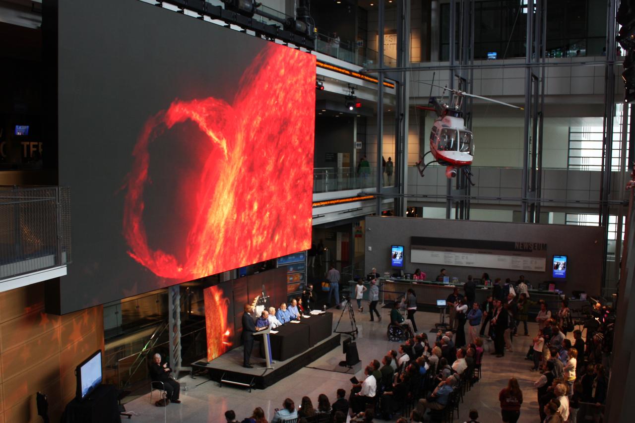 Scientists presented the first images from NASA's Solar Dynamics Observatory [SDO] during a special &quot;first light&quot; press conference, Wednesday, April 21 2010, at  held at the Newseum in Washington DC.  Credit: NASA/GSFC