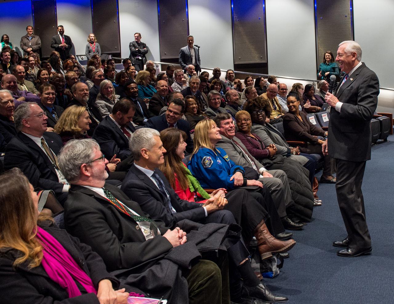 Representative Steny Hoyer visits Goddard Space Flight Center and participates in a Town Hall and visits the imprint of dinosaur tracks found on the grounds of the Center.
