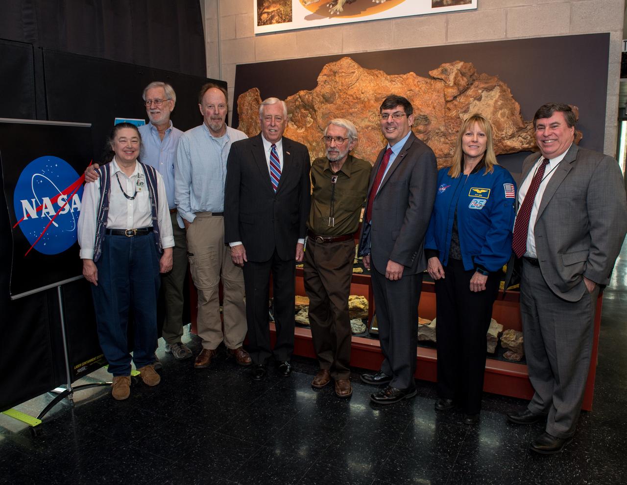 Representative Steny Hoyer visits Goddard Space Flight Center and participates in a Town Hall and visits the imprint of dinosaur tracks found on the grounds of the Center.