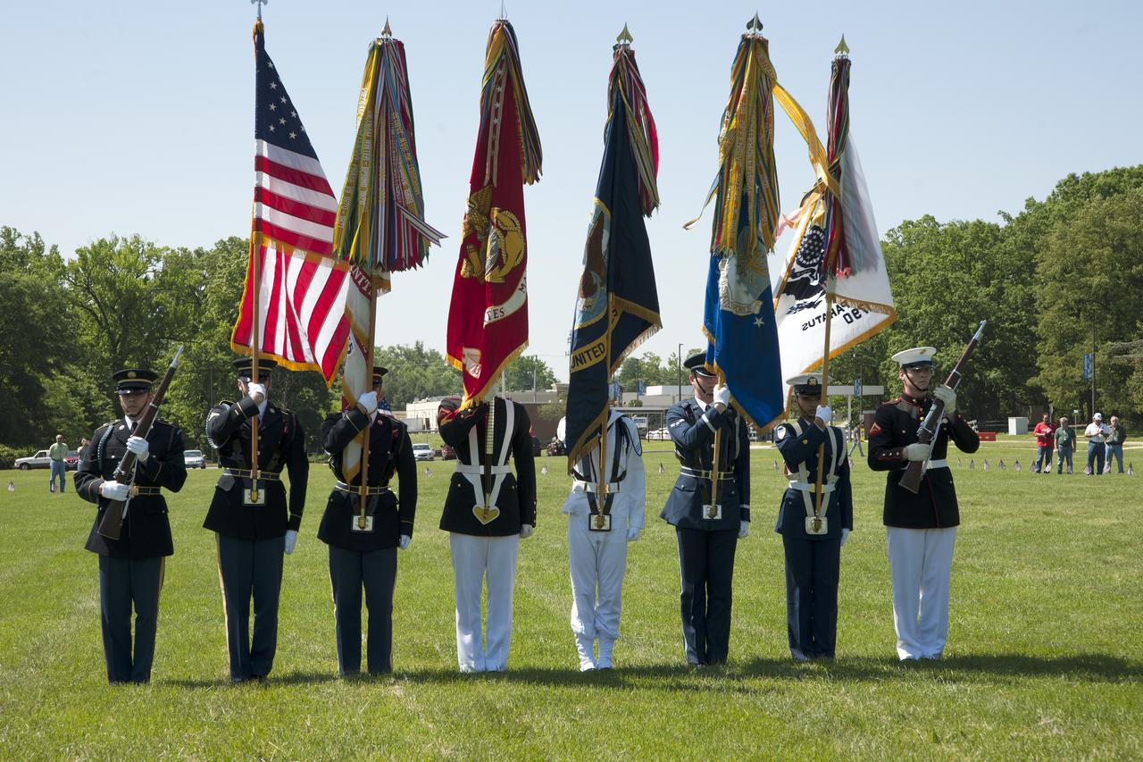 2018 Commemoration of Memorial Day at GSFC featuring military teams, national anthem, proclamation from Gov Hogan and welcome by Chris Scolese 