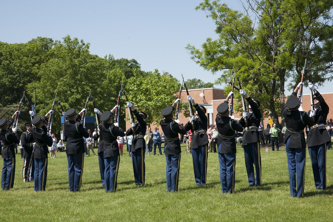 2018 Commemoration of Memorial Day at GSFC  featuring military teams, national anthem, band,  proclamation from Gov Hogan, and welcome by Chris Scolese 