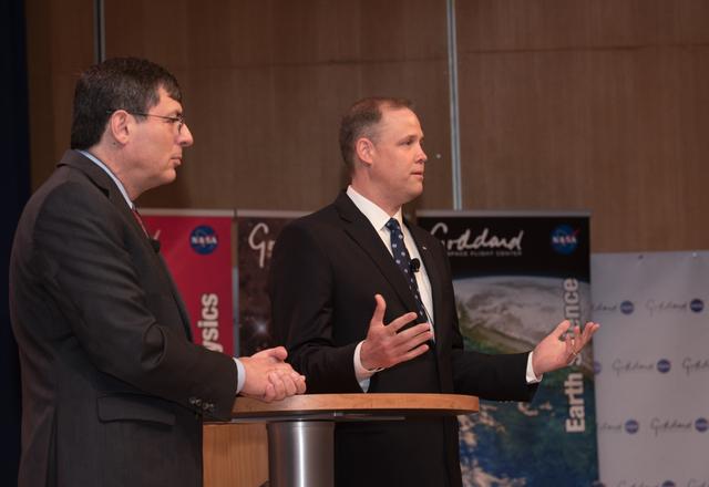NASA Administrator Jim Bridenstine meets with Goddard Space Flight Center employees during his first visit to the Maryland facility.
