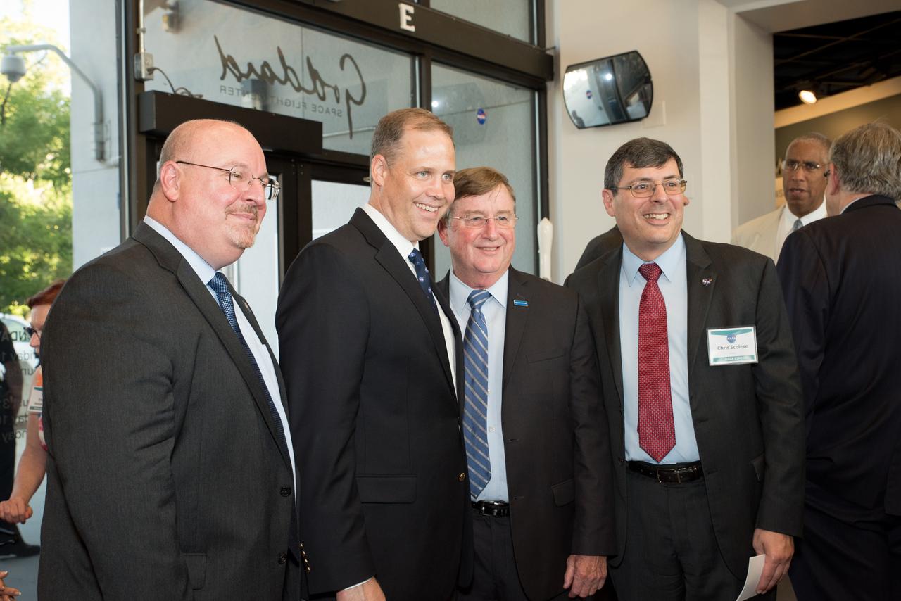 NASA Administrator Jim Bridenstine is greeted by Goddard  Space Flight Center Director Chris Scolese as he arrives for his first visit to the NASA field center in Greenbelt, Maryland. Evening Reception Hosted by Maryland Space Business Roundtable