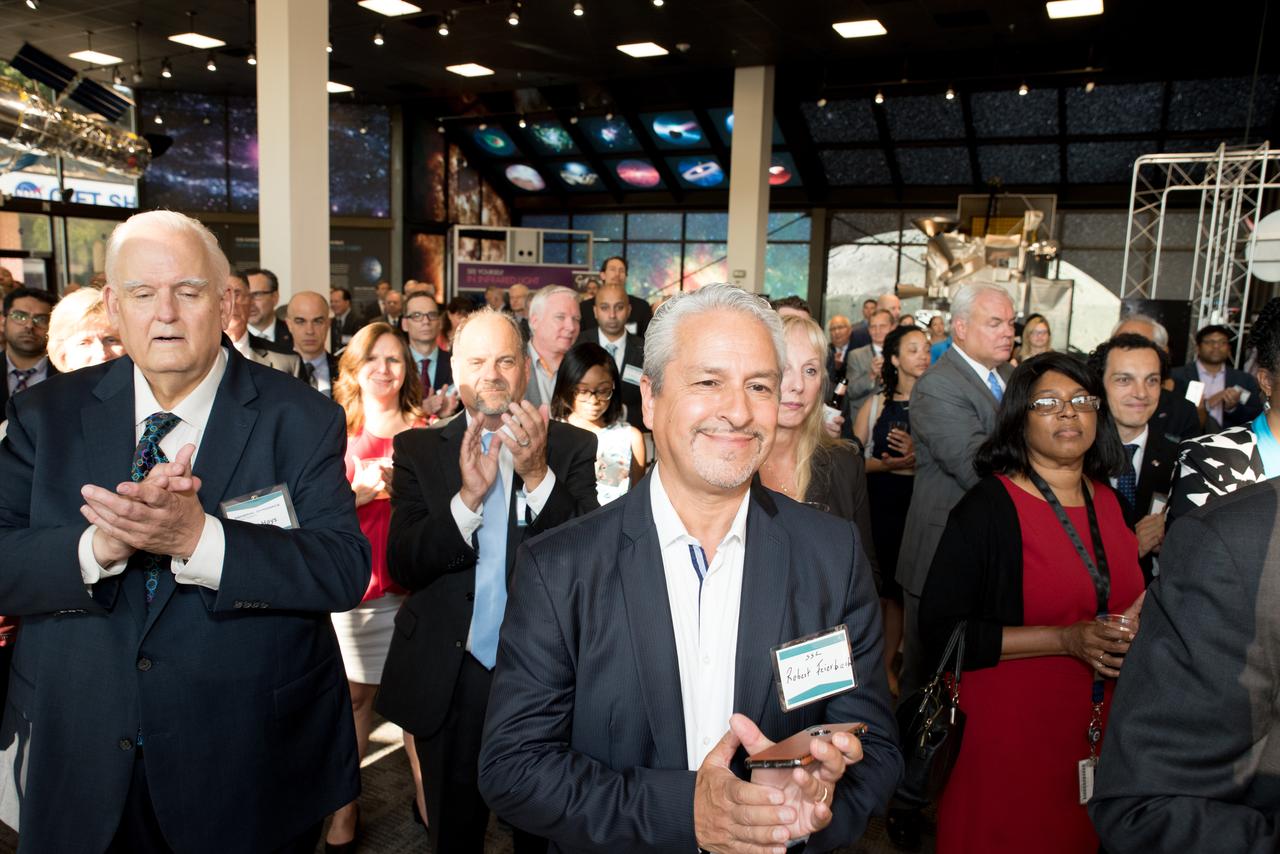 NASA Administrator Jim Bridenstine is greeted by Goddard  Space Flight Center Director Chris Scolese as he arrives for his first visit to the NASA field center in Greenbelt, Maryland. Evening Reception Hosted by Maryland Space Business Roundtable