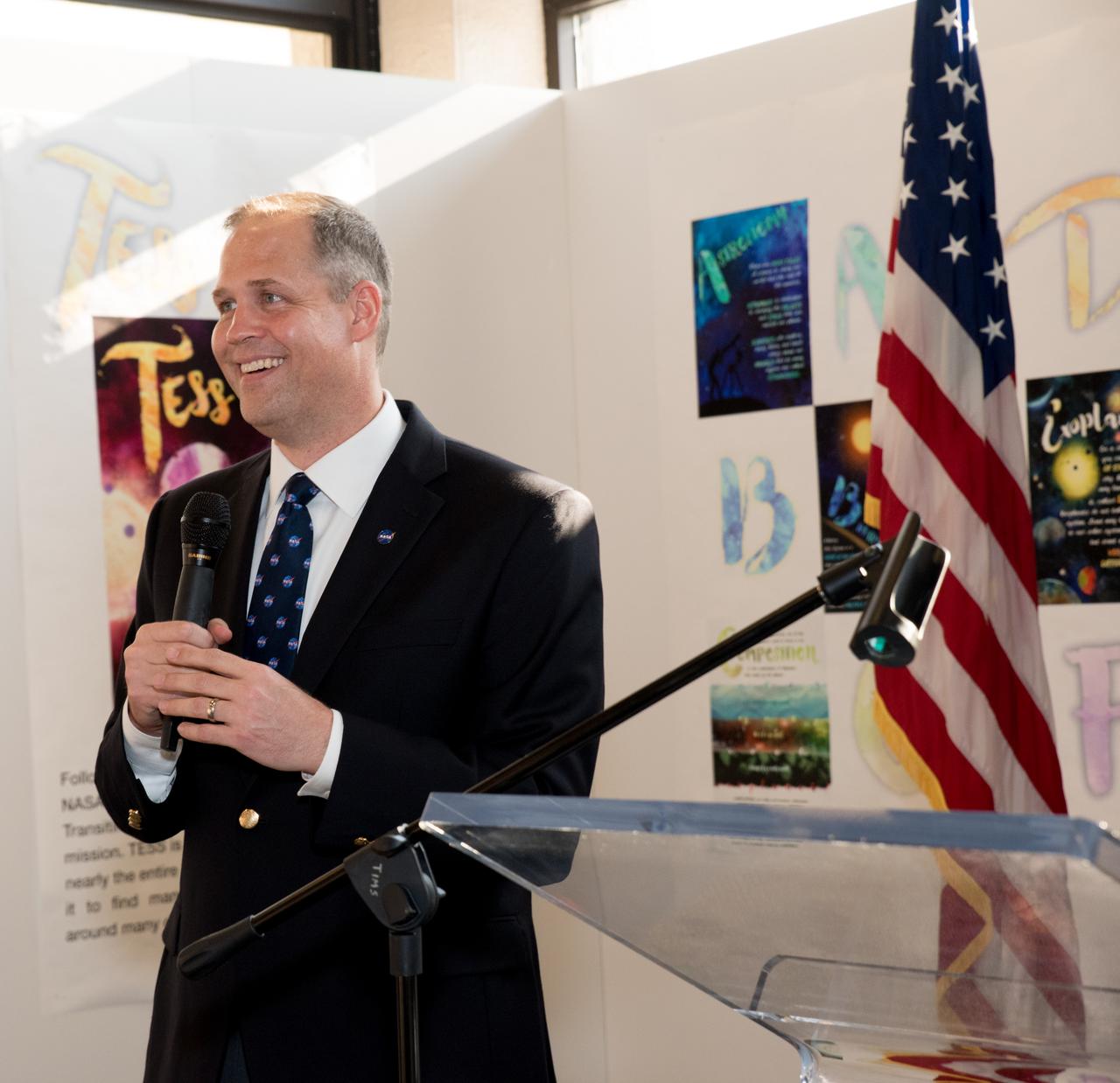 NASA Administrator Jim Bridenenstine is greeted by Goddard  Space Flight Center Director Chris Scolese as he arrives for his first visit to the NASA field center in Greenbelt, Maryland. Evening Reception Hosted by Maryland Space Business Roundtable