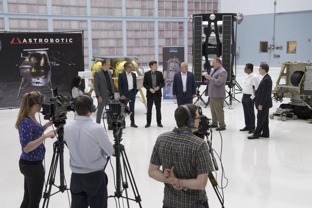 Lunar Commericial Payload Services Announcement was made at Godddard May 31, 2019.  Tom Zurbuchen, AA Science Mission Directorate congratulated three companies for providing first lunar landers for Artemis: Astrobotic, Intuitive Machines and OrbitBeyond
