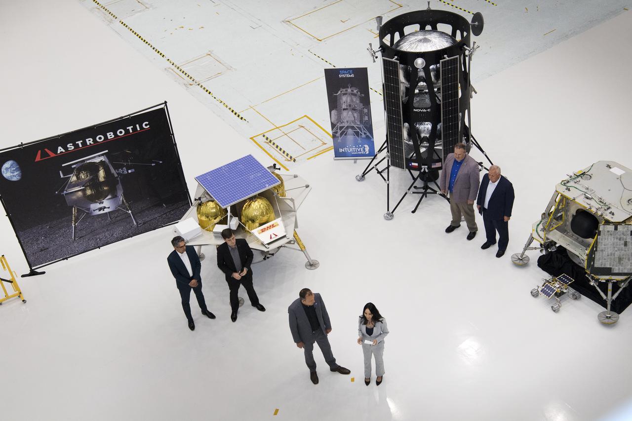 Commercial Lunar Payload Services Announcemnt was made at Goddard May 31, 2019. Tom Zurbuchen- AA Science Mission Directorate, congratulated three companies for providing lunar landers for Artemis: Astrobotic, Intuitive Machines and OrbitBeyond.