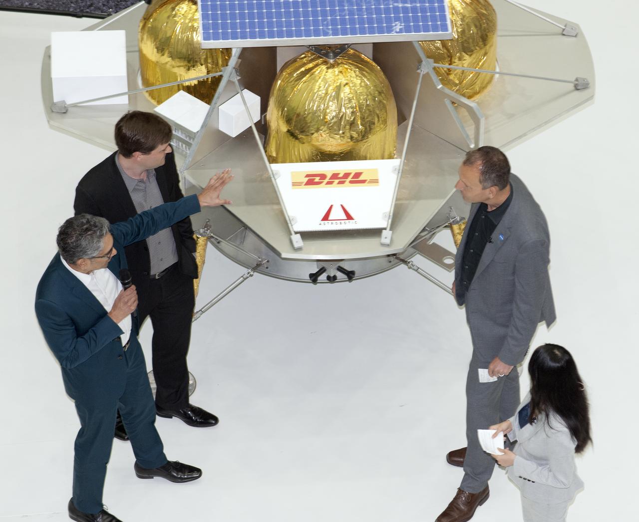 Commercial Lunar Payload Services Announcement was made at Goddard May 31, 2019. Tom Zurbuchen, AA Science Mission Directorate, congratulated three companies for providing lunar landers for Artermis: Astrobotic, Intuitive Machines, and OrbitBeyond 