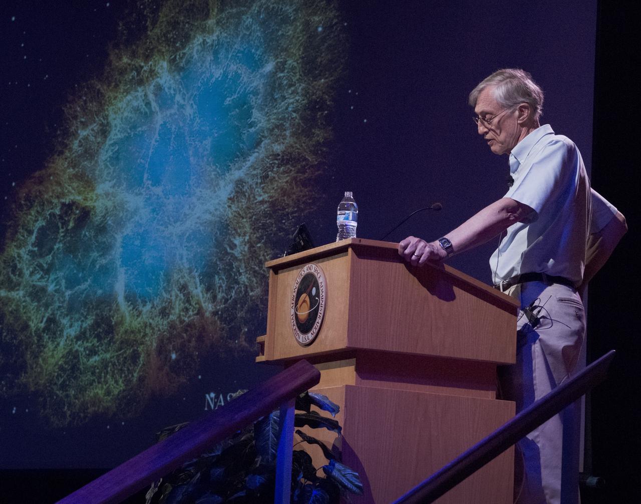 Dr. Mather speaks with interns on July 22, 2019 about the universe, COBE, HST and JWST projects   He is the Nobel Prize Winner for Big Bang theory