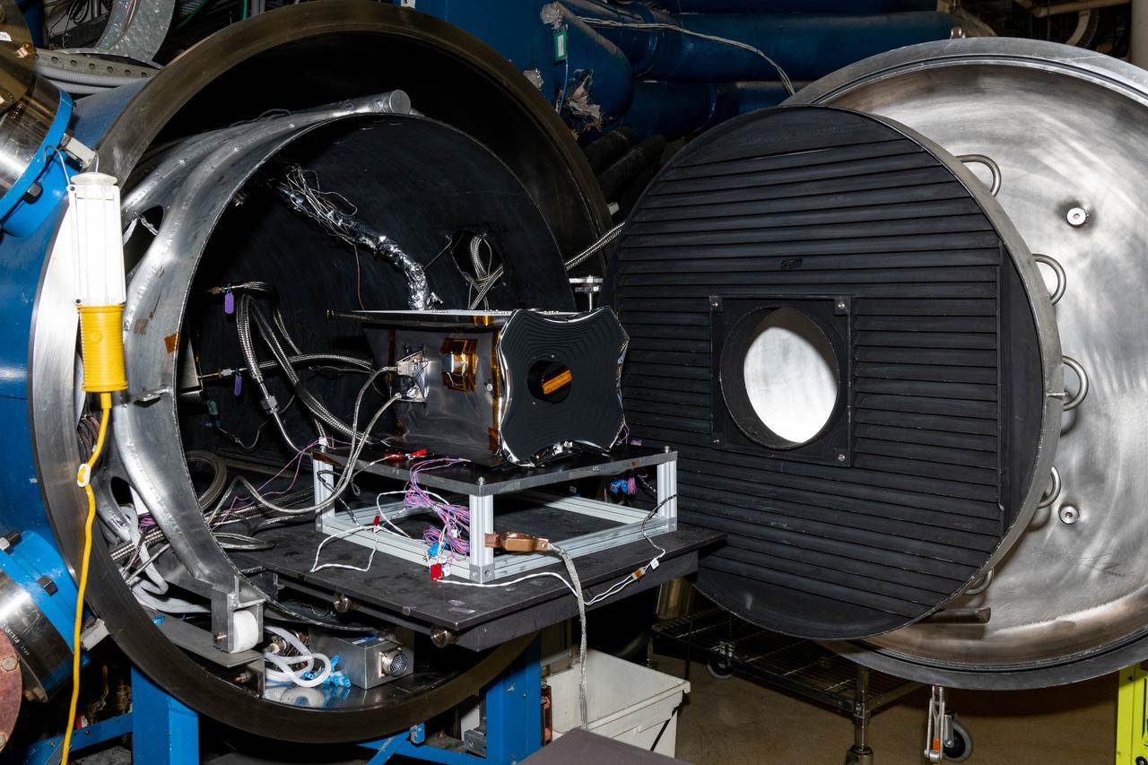 The Hyper-Angular Rainbow Polarimeter #2 (HARP2) instrument prior to thermal vacuum testing at NASA's Goddard Space Flight Center in Greenbelt Maryland on August 8th, 2022.  HARP2 is one of three instruments on NASA's Plankton, Aerosol, Cloud, ocean Ecosystem (PACE) observatory, it was designed and built by UMBC's Earth and Space Institute. 