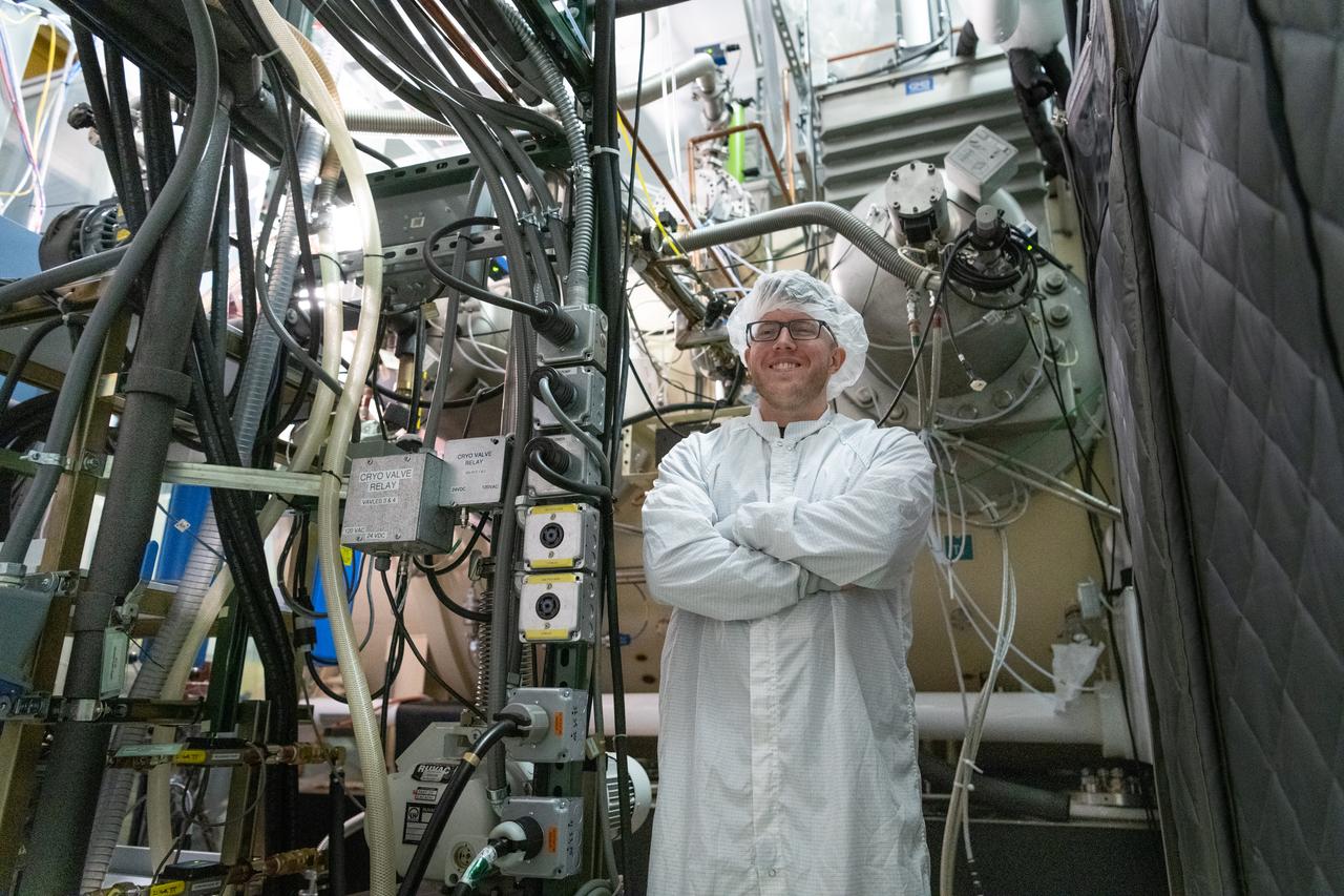 Thermal vacuum technician, Sean Cook, monitors the Ocean Color Instrument (OCI) thermal vacuum chamber temperatures during the environmental test campaign. OCI is a highly advanced optical spectrometer that will be used to measure properties of light over portions of the electromagnetic spectrum. It will enable continuous measurement of light at finer wavelength resolution than previous NASA satellite sensors, extending key system ocean color data records for climate studies. OCI is PACE's (Plankton, Aerosol, Cloud, ocean Ecosystem) primary sensor built at Goddard Space Flight Center in Greenbelt, MD.