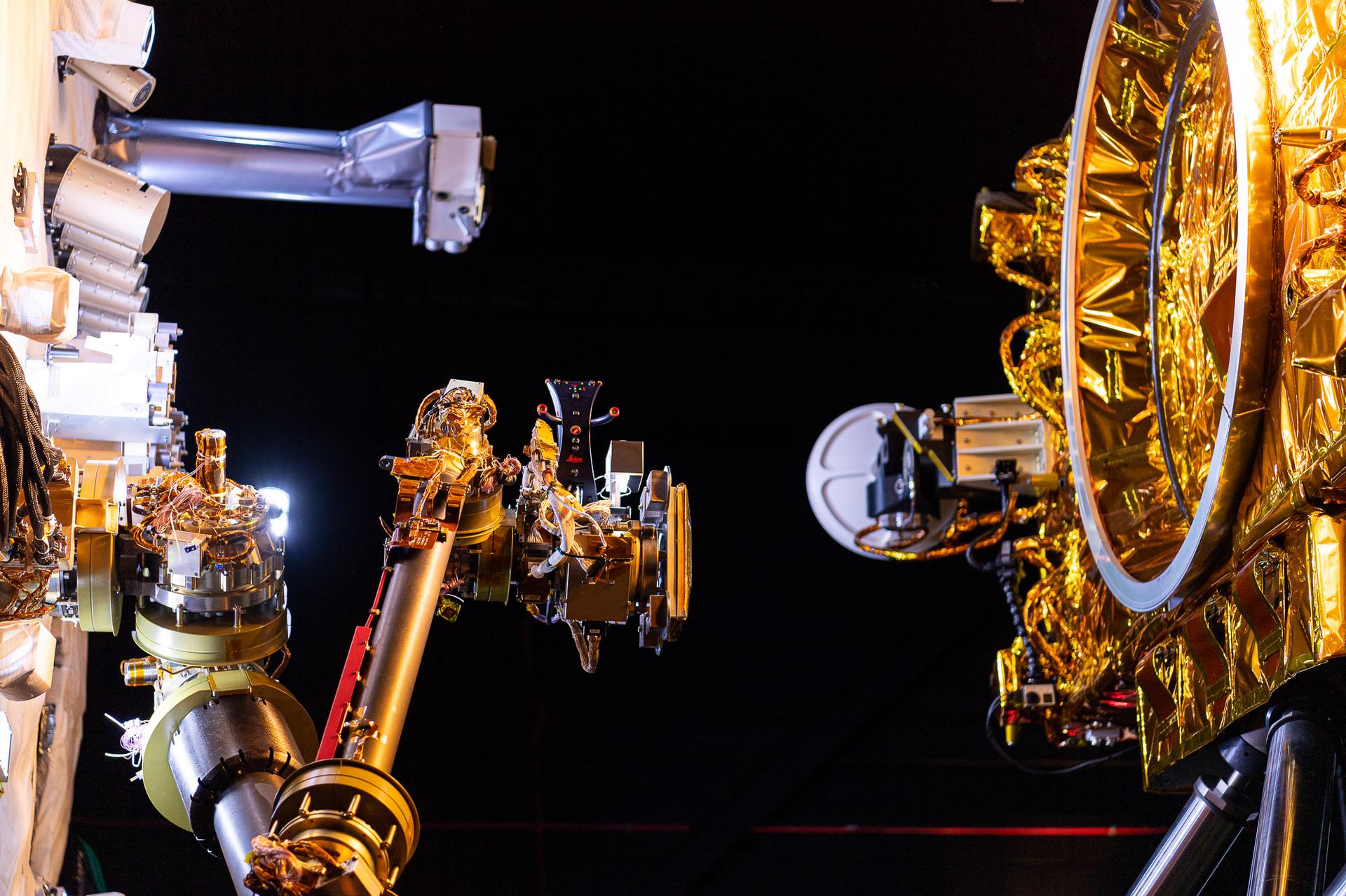 One of the OSAM-1 Robot Arms is seen, mounted onto ground support equipment used for testing inside the cleanroom at Goddard Space Flight Center, Greenbelt Md., Apr 17, 2024. This photo has been reviewed by Maxar, OSAM1 project management, and the Export Control Office and is released for public view. NASA/Mike Guinto 