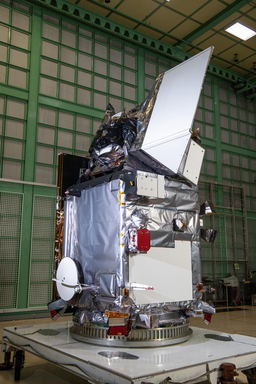 The Plankton, Aerosol, Cloud, ocean Ecosystem (PACE) in the clean room at NASA's Goddard Space Flight Center in Greenbelt, Maryland on October 31st, 2023.   PACE's unprecedented spectral coverage will provide the first-ever global measurements designed to identify phytoplankton community composition. The mission will make global ocean color measurements, using the Ocean Color Instrument (OCI), to provide extended data records on ocean ecology and global biogeochemistry along with polarimetry measurements, using the Spectro-polarimeter for Planetary Exploration (SPEXone) and the Hyper Angular Research Polarimeter (HARP2) to provide extended data records on clouds and aerosols. The Earth-observing satellite mission, built at Goddard Space Flight Center in Greenbelt, MD, will continue and advance observations of global ocean color, biogeochemistry, and ecology, as well as the carbon cycle, aerosols and clouds.