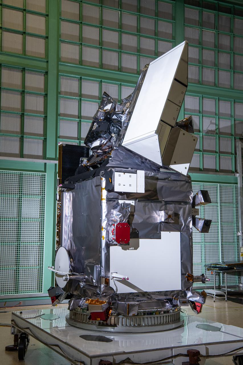 The Plankton, Aerosol, Cloud, ocean Ecosystem (PACE) in the clean room at NASA's Goddard Space Flight Center in Greenbelt, Maryland on October 31st, 2023.   PACE's unprecedented spectral coverage will provide the first-ever global measurements designed to identify phytoplankton community composition. The mission will make global ocean color measurements, using the Ocean Color Instrument (OCI), to provide extended data records on ocean ecology and global biogeochemistry along with polarimetry measurements, using the Spectro-polarimeter for Planetary Exploration (SPEXone) and the Hyper Angular Research Polarimeter (HARP2) to provide extended data records on clouds and aerosols. The Earth-observing satellite mission, built at Goddard Space Flight Center in Greenbelt, MD, will continue and advance observations of global ocean color, biogeochemistry, and ecology, as well as the carbon cycle, aerosols and clouds.