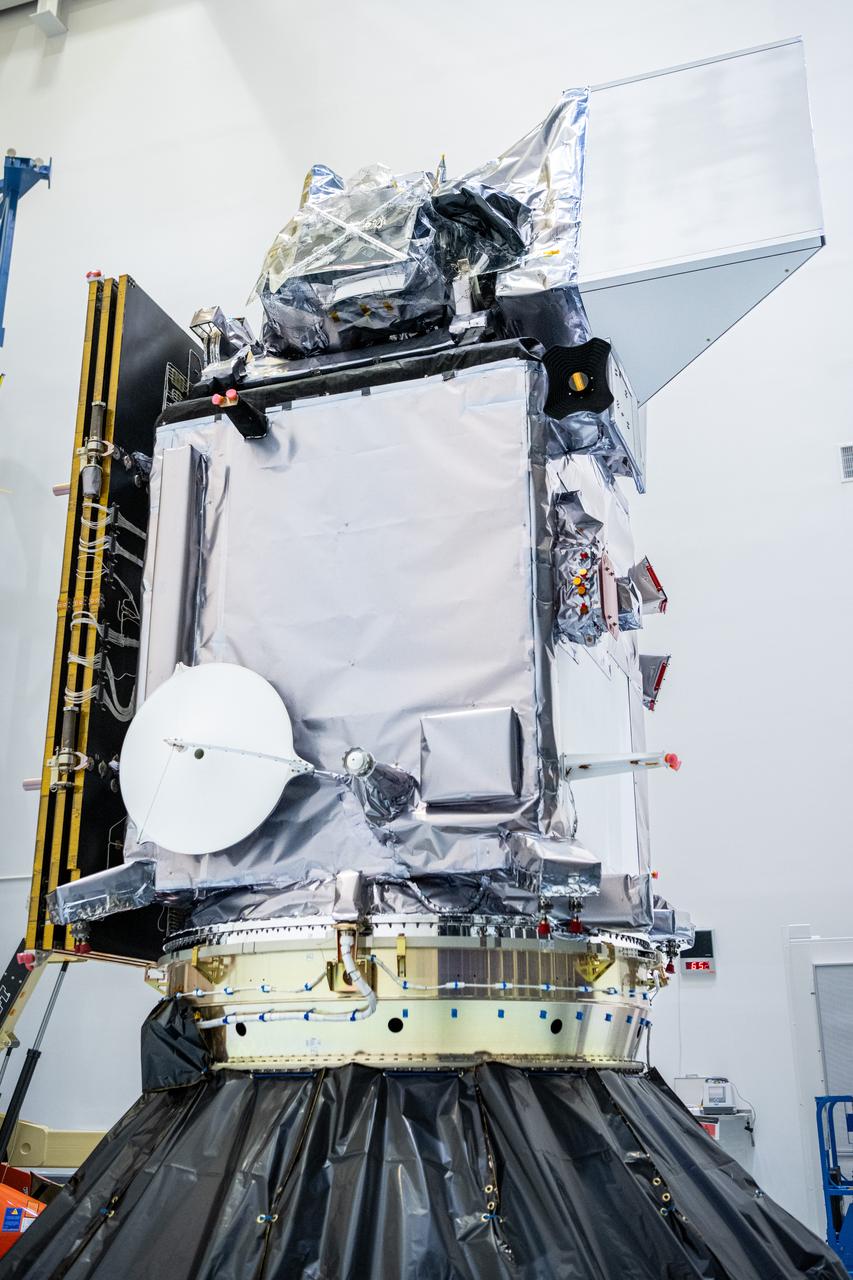 NASA and SpaceX technicians connect NASA’s PACE (Plankton, Aerosol, Cloud, ocean Ecosystem) spacecraft to the payload adapter on Friday, Jan. 26, 2024, at the Astrotech Space Operations Facility near the agency’s Kennedy Space Center in Florida. PACE is NASA’s newest earth-observing satellite that will help increase our understanding of Earth’s oceans, atmosphere, and climate by delivering hyperspectral observations of microscopic marine organisms called phytoplankton as well new data on clouds and aerosols. PACE is set to launch from Space Launch Complex 40 at Cape Canaveral Space Force Station in Florida at 1:33 a.m. EST on Tuesday, Feb. 6.