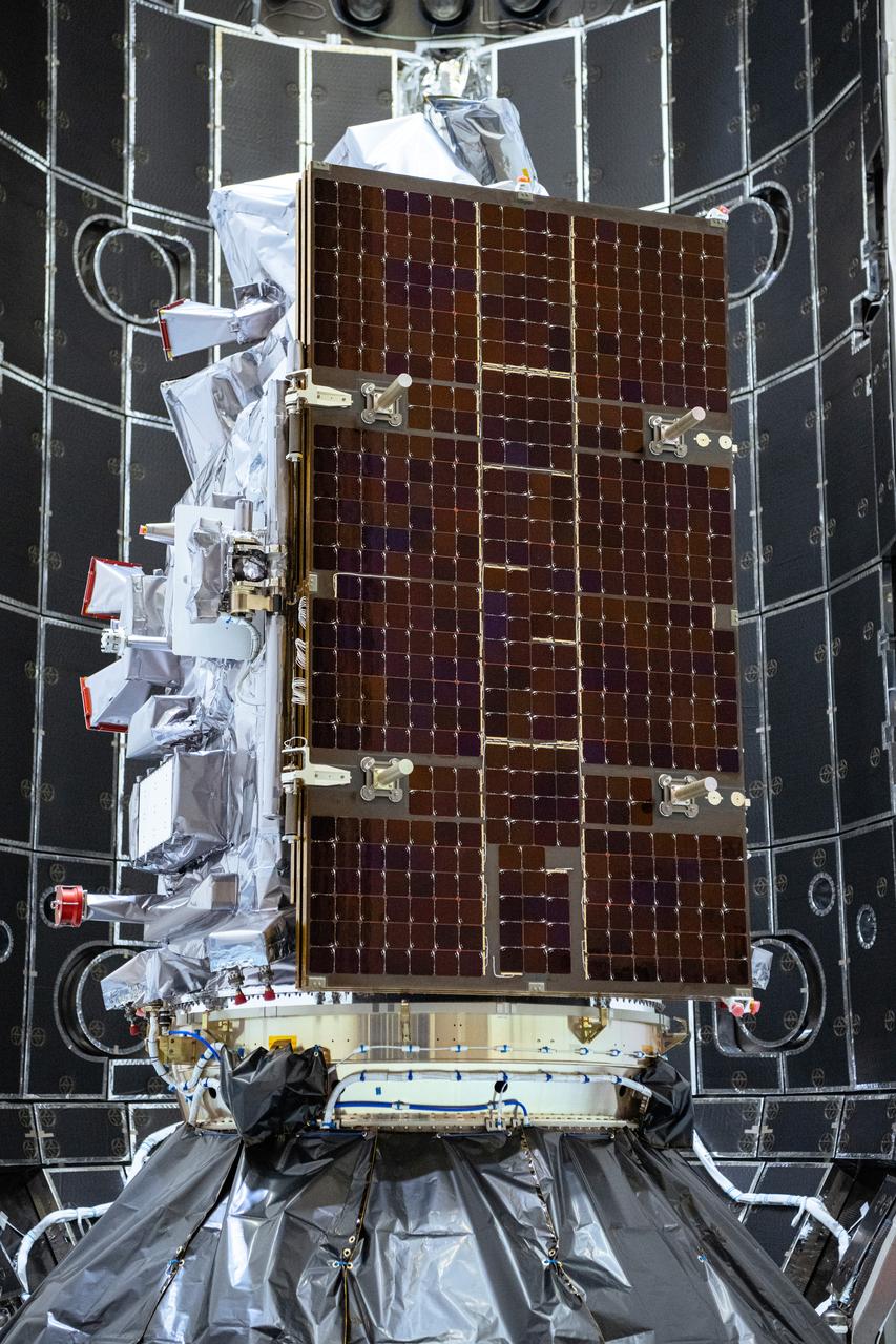 NASA and SpaceX technicians connect NASA’s PACE (Plankton, Aerosol, Cloud, ocean Ecosystem) spacecraft to the payload adapter on Friday, Jan. 26, 2024, at the Astrotech Space Operations Facility near the agency’s Kennedy Space Center in Florida. PACE is NASA’s newest earth-observing satellite that will help increase our understanding of Earth’s oceans, atmosphere, and climate by delivering hyperspectral observations of microscopic marine organisms called phytoplankton as well new data on clouds and aerosols. PACE is set to launch from Space Launch Complex 40 at Cape Canaveral Space Force Station in Florida at 1:33 a.m. EST on Tuesday, Feb. 6.