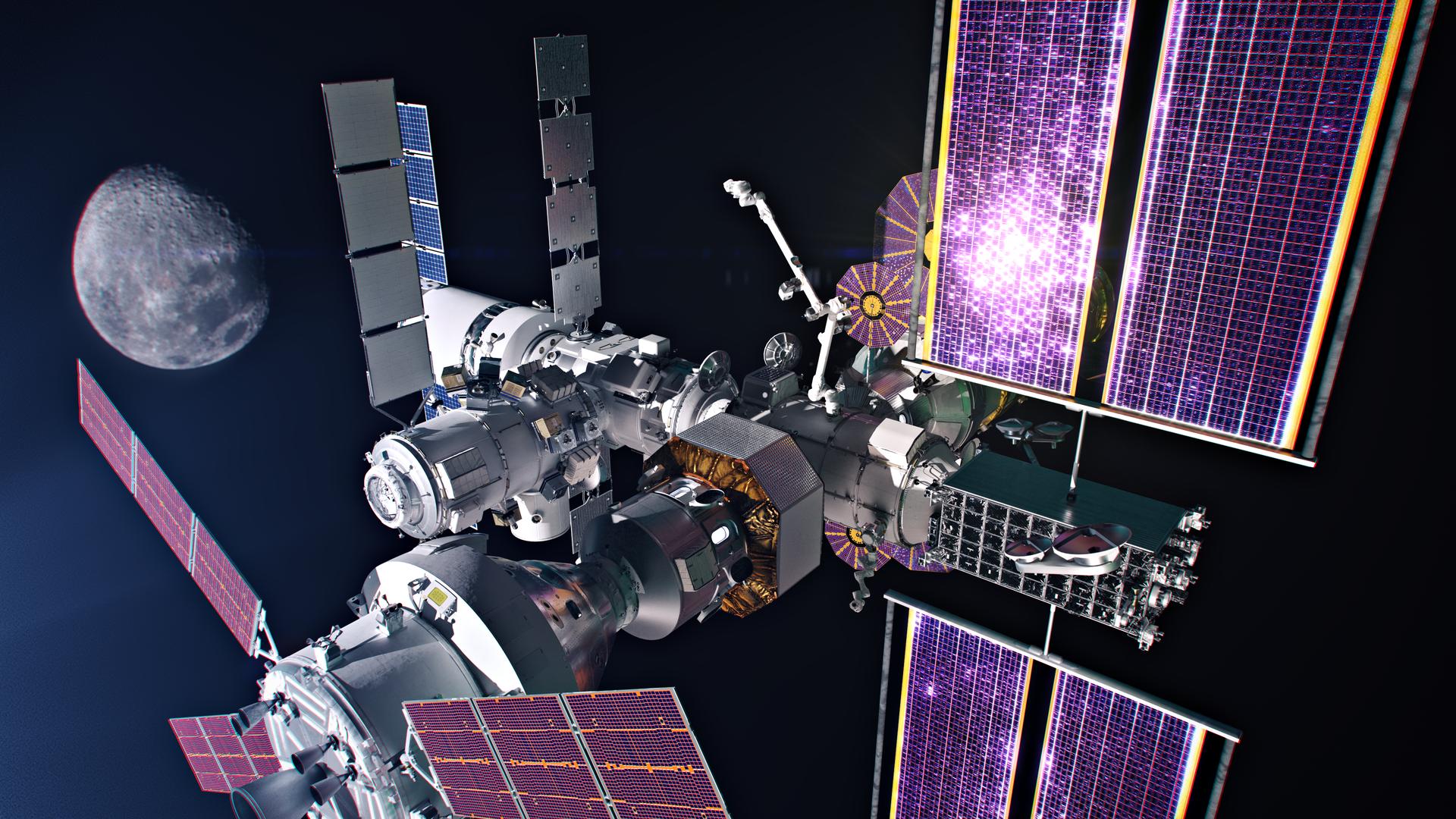 Gateway in lunar orbit around the Moon