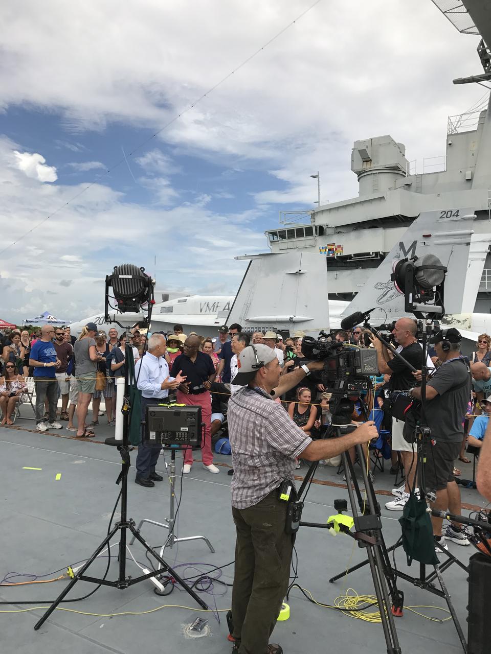 NASA CTO Douglas Terrier talks with the "Today Show's" Al Roker about NASA's science research during an Eclipse Across America broadcast aboard the USS Yorktown in Charleston, South Carolina on Aug. 21, 2017.