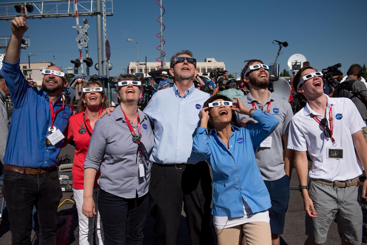 NASA employees enjoy the 2017 total solar eclipse in Idaho Falls, Idaho.