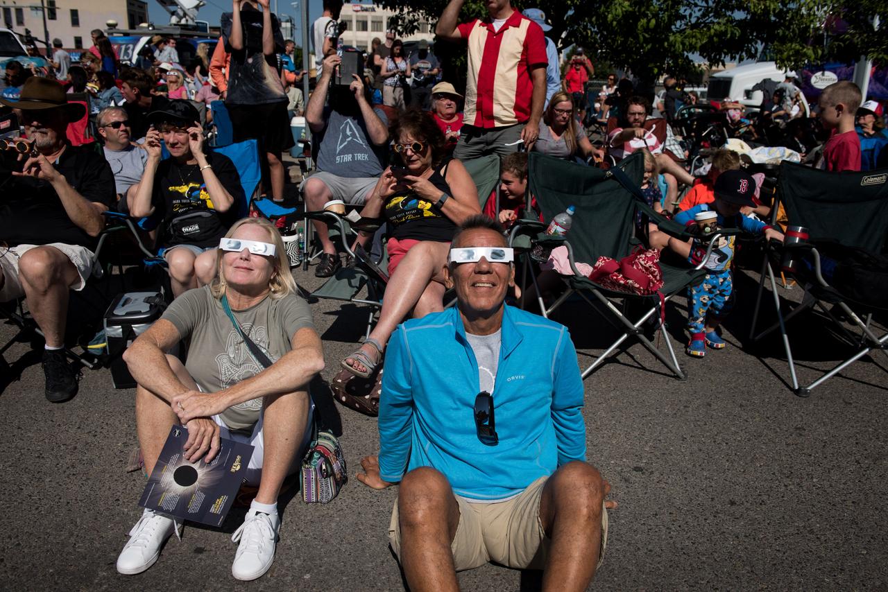 The crowd at a NASA event during the 2017 total solar eclipse in Idaho Falls, Idaho