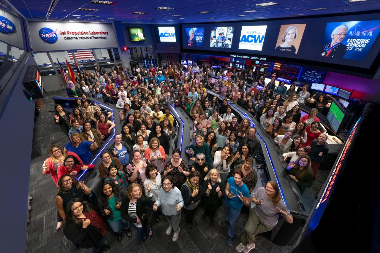 In honor of Women’s History Month, the Advisory Council for Women (ACW) organized a "Women of JPL" group photo shoot in the Space Flight Operations Facility on March 4, 2020. Credit: NASA-JPL/Caltech