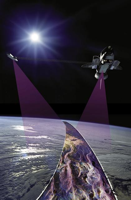 NASA image: Graphic representation of STS-99 Endeavour during SRTM