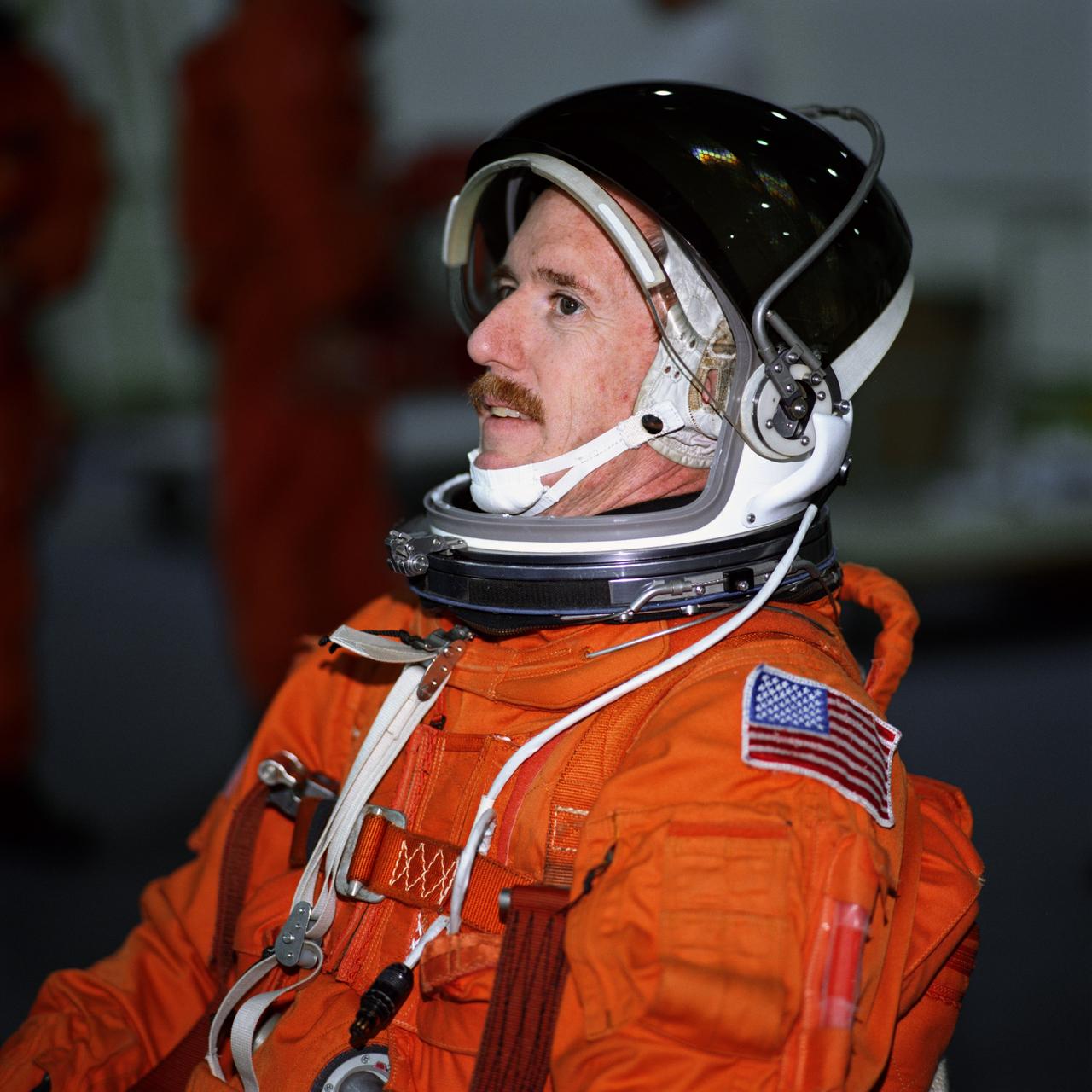 JSC2001-00020 (January 2001) --- Astronaut James F. Reilly, STS-104 mission specialist, attired in a training version of the shuttle launch and entry garment at the Neutral Buoyancy Laboratory (NBL) near Johnson Space Center (JSC). Reilly will join four other astronauts for a June mission with the International Space Station (ISS).
