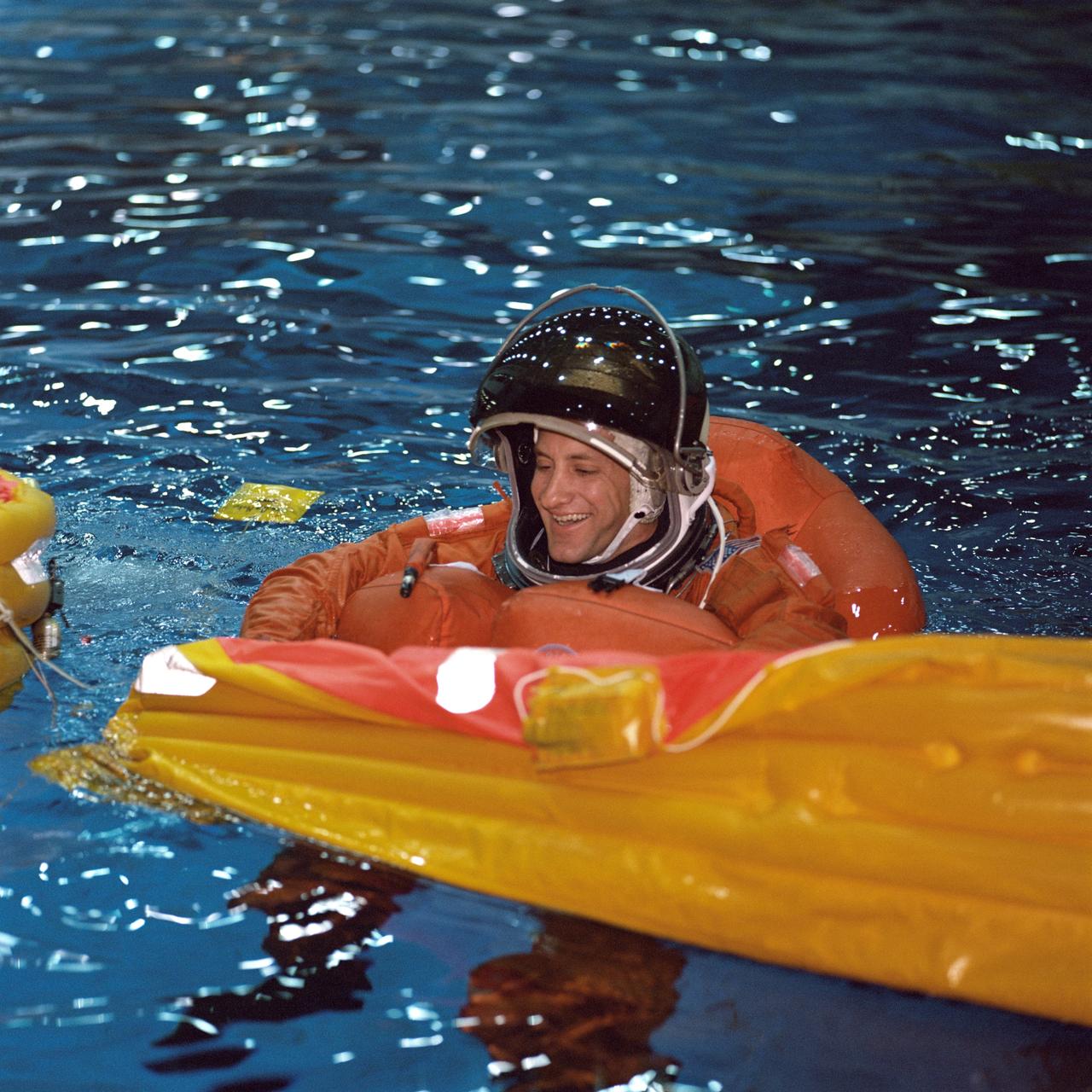 JSC2001-00026 (January 2001) --- Astronaut Charles O. Hobaugh, STS-104 pilot, floats in water during an emergency egress training session at the Neutral Buoyancy Laboratory (NBL) near the Johnson Space Center (JSC). Hobaugh will join four other astronauts for a June mission to the International Space Station (ISS).
