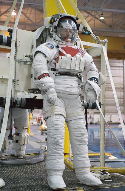 NASA image: ESA Astronaut Philippe Perrin preparing for an NBL dive.