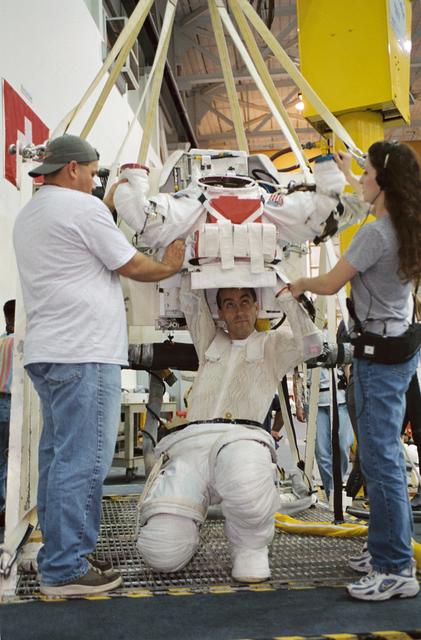 NASA image: ESA Astronaut Philippe Perrin preparing for an NBL dive.