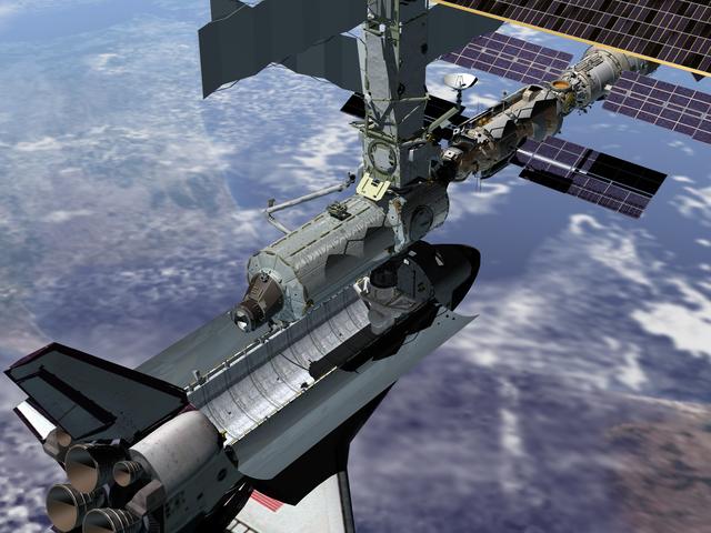 NASA image: Artist's rendering of early STS-98/ISS 5A