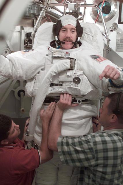 NASA image: STS-104 Crew Training of Jim Reilly in EMU fit check