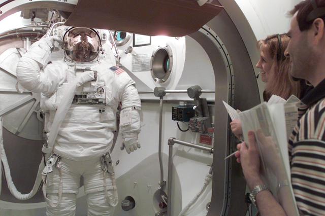 NASA image: STS-104 Crew Training of Jim Reilly in EMU fit check