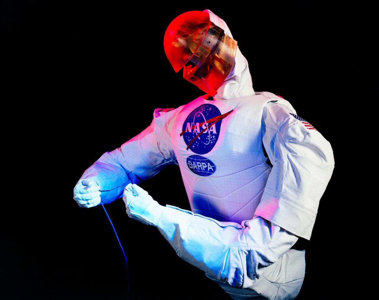 JSC2003-00263 (June 2003) --- This is Robonaut B, the newer of two NASA robots used in recent hand-in-hand testing at the Johnson Space Center with human beings to evaluate their shared ability to perform certain types of extravehicular activity.