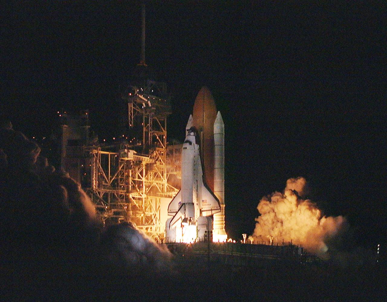 KENNEDY SPACE CENTER, Fla. -- With a crew of five, Space Shuttle Endeavour roars into space in a burst of light in a perfect launch. Liftoff of mission STS-97 occurred on time at 10:06:01 p.m. EST. This sixth construction flight to the International Space Station is transporting the P6 Integrated Truss Structure that comprises Solar Array Wing-3 and the Integrated Electronic Assembly, to provide power to the Space Station. The 11-day mission includes two spacewalks to complete the solar array connections. Endeavour is expected to land Dec. 11 at 6:19 p.m. EST