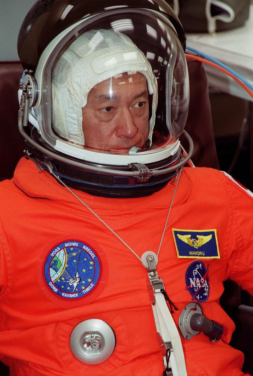 STS-99 Mission Specialist Mamoru Mohri (Ph.D.), who is with the National Space Development Agency (NASDA) of Japan, suits up in the Operations and Checkout Building, as part of a flight crew equipment fit check, prior to his trip to Launch Pad 39A. The crew is taking part in Terminal Countdown Demonstration Test (TCDT) activities that provide the crew with simulated countdown exercises, emergency egress training, and opportunities to inspect the mission payloads in the orbiter's payload bay. STS-99 is the Shuttle Radar Topography Mission, which will chart a new course, using two antennae and a 200-foot-long section of space station-derived mast protruding from the payload bay to produce unrivaled 3-D images of the Earth's surface. The result of the Shuttle Radar Topography Mission could be close to 1 trillion measurements of the Earth's topography. Besides contributing to the production of better maps, these measurements could lead to improved water drainage modeling, more realistic flight simulators, better locations for cell phone towers, and enhanced navigation safety. Launch of Endeavour on the 11-day mission is scheduled for Jan. 31 at 12:47 p.m. EST