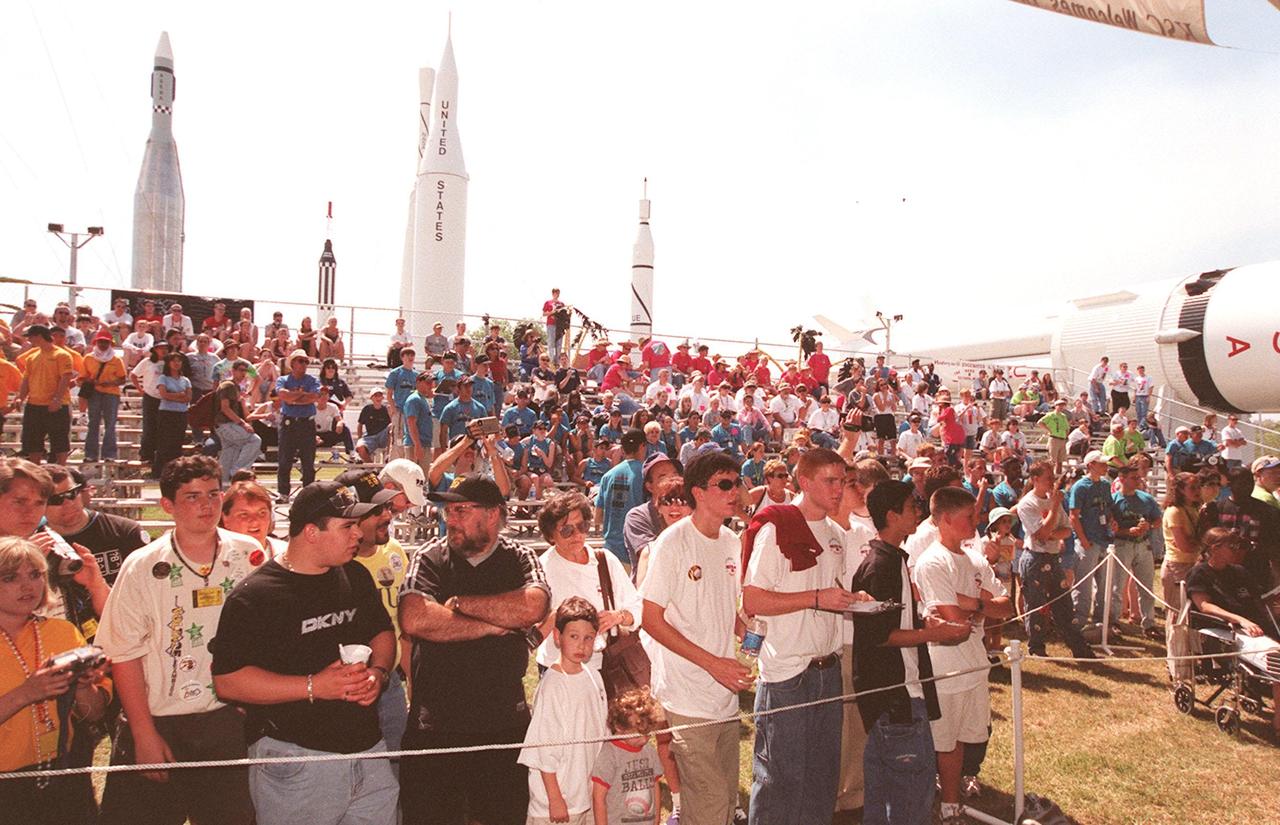 Visitors to Kennedy Space Center, team members and their families fill the stands during practice sessions of the FIRST (For Inspiration and Recognition of Science and Technology) Southeast Regional competition March 9-11 at the KSC Visitor Complex. Teams of high school students are testing the limits of their imagination using robots they have designed, with the support of business and engineering professionals and corporate sponsors, to compete in a technological battle against other schools' robots. Of the 30 high school teams competing at KSC, 16 are Florida teams co-sponsored by NASA and KSC contractors. Local high schools participating are Astronaut, Bayside, Cocoa Beach, Eau Gallie, Melbourne, Melbourne Central Catholic, Palm Bay, Rockledge, Satellite, and Titusville