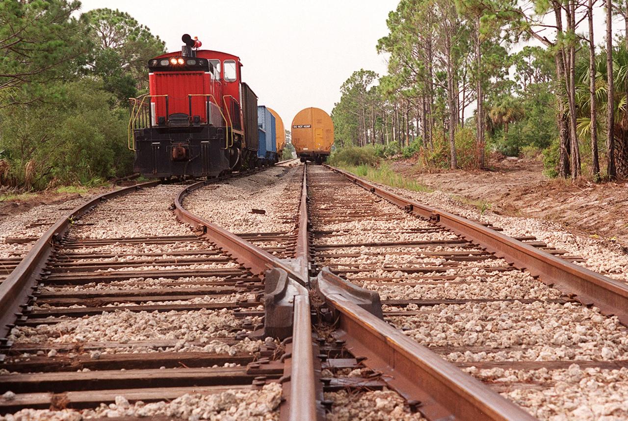Railroad track repairs have been completed at Kennedy Space Center. This section of track is located on KSC property, just north of the NASA Causeway in the KSC Industrial Area. The repairs were required following the minor derailment of two solid rocket booster segment cars on July 18