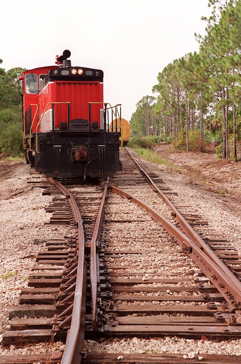 Railroad track repairs have been completed at Kennedy Space Center. This section of track is located on KSC property, just north of the NASA Causeway in the KSC Industrial Area. The repairs were required following the minor derailment of two solid rocket booster segment cars on July 18