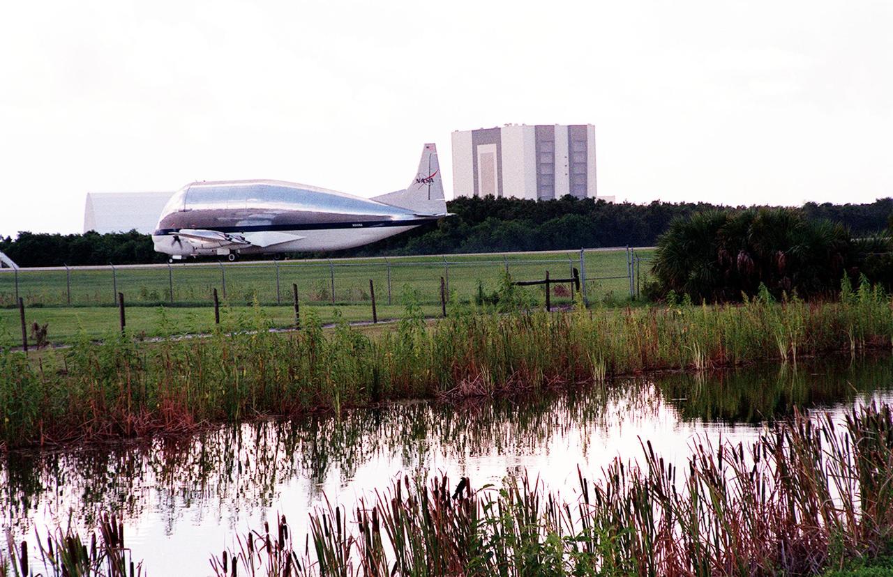 On July 26, 2000 the P-1 truss arrived at Kennedy Space Center’s Shuttle Landing Facility aboard its "Super Guppy" transport. The P-1 truss, scheduled to fly in spring of 2002, is part of a total 10-truss, girder-like structure that will ultimately extend the length of a football field. Astronauts will attach the 14-by-15 foot structure to the port side of the center truss, SO, during the spring assembly flight. The 33,000-pound P-1 will house the thermal radiator rotating joint (TRRJ) that will rotate the International Space Station’s radiators away from the sun to increase their maximum cooling efficiency