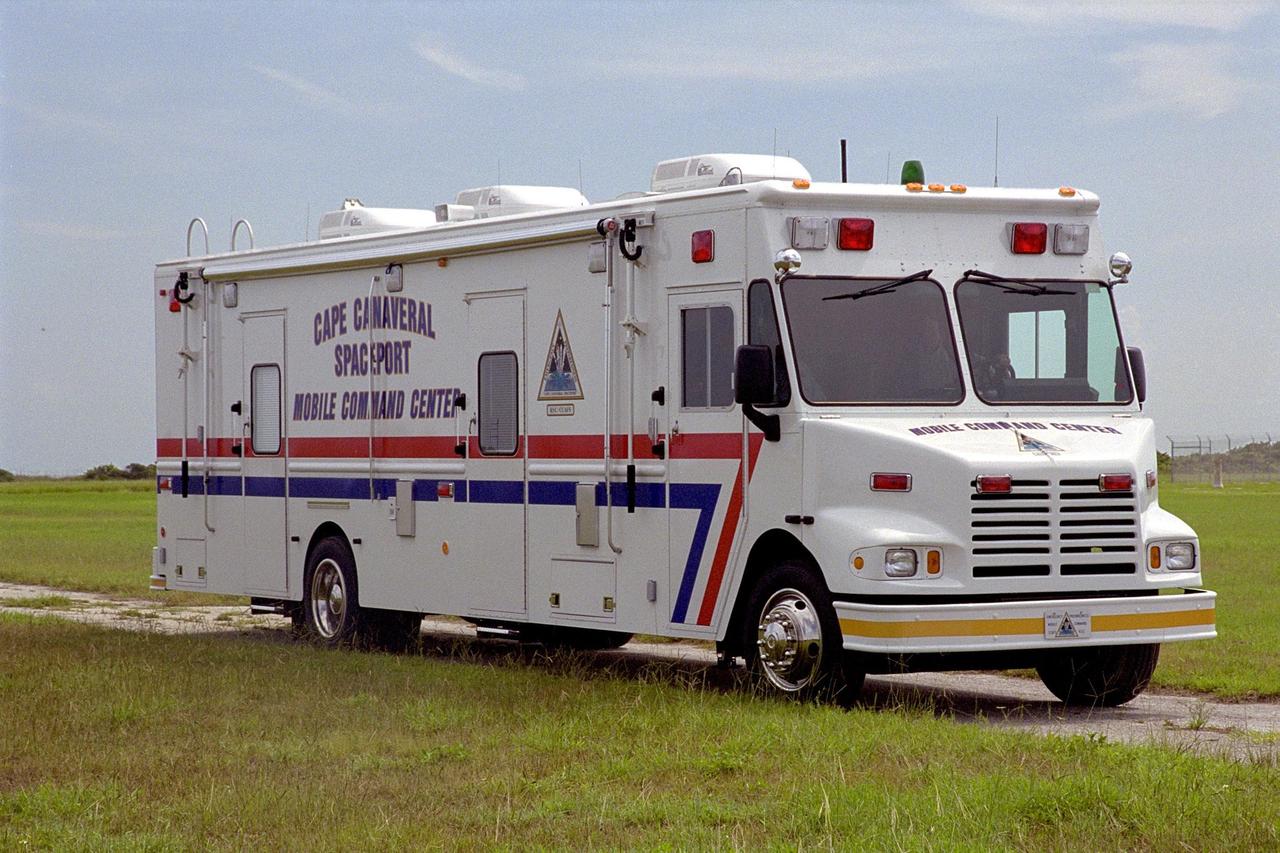This new specially equipped vehicle serves as a mobile command center for emergency preparedness staff and other support personnel when needed at KSC or Cape Canaveral Air Force Station. It features a conference room, computer work stations, mobile telephones and a fax machine. It also can generate power with its onboard generator. Besides being ready to respond in case of emergencies during launches, the vehicle must be ready to help address fires, security threats, chemical spills, terrorist attaches, weather damage or other critical situations that might face KSC or CCAFS