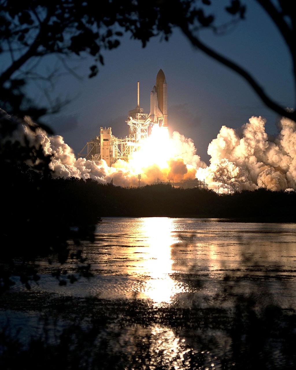 KENNEDY SPACE CENTER, Fla. -- Space Shuttle Endeavour soars into a twilight sky on mission STS-108, the second launch attempt over two days. Liftoff occurred at 5:19:28 p.m. EST (22:19.28 GMT). Endeavour will dock with the International Space Station on Dec. 7. STS-108 is the final Shuttle mission of 2001and the 107th Shuttle flight overall. It is the 12th flight to the Space Station. Landing of the orbiter at KSC's Shuttle Landing Facility is targeted for 1:05 p.m. EST (18:05 p.m. GMT) Dec. 16