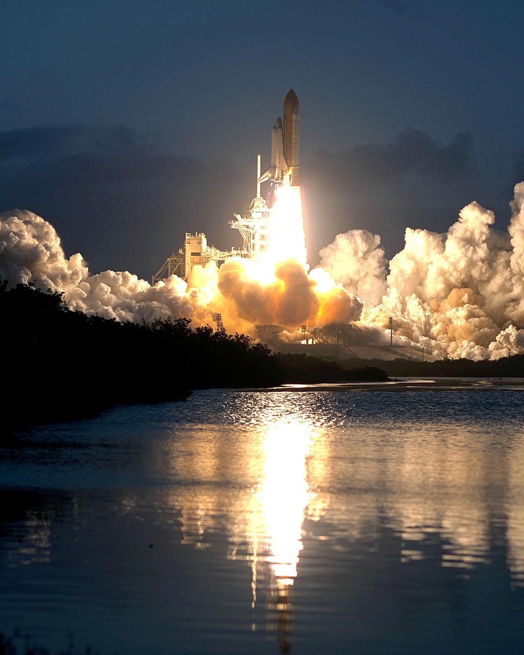 KENNEDY SPACE CENTER, Fla. -- Space Shuttle Endeavour soars into a twilight sky on mission STS-108, the second launch attempt over two days. Liftoff occurred at 5:19:28 p.m. EST (22:19.28 GMT). Endeavour will dock with the International Space Station on Dec. 7. STS-108 is the final Shuttle mission of 2001and the 107th Shuttle flight overall. It is the 12th flight to the Space Station. Landing of the orbiter at KSC's Shuttle Landing Facility is targeted for 1:05 p.m. EST (18:05 p.m. GMT) Dec. 16