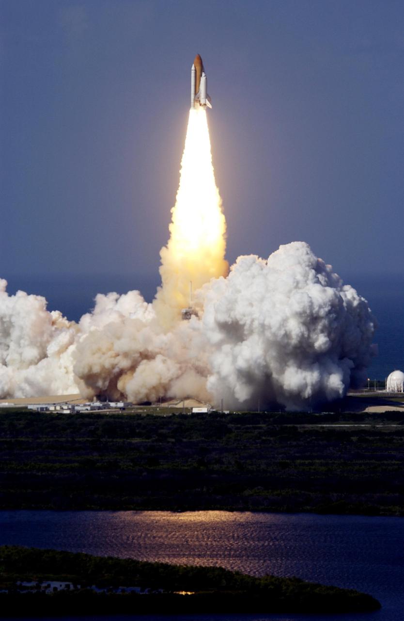 KENNEDY SPACE CENTER, FLA. - With billows of smoke and steam below, Space Shuttle Atlantis roars into the sky on mission STS-110. Liftoff occurred at 4:44:19 p.m. EDT (20:41:19 GMT). STS-110 is the 13th assembly flight to the International Space Station, carrying the S0 Integrated Truss Structure and Mobile Transporter