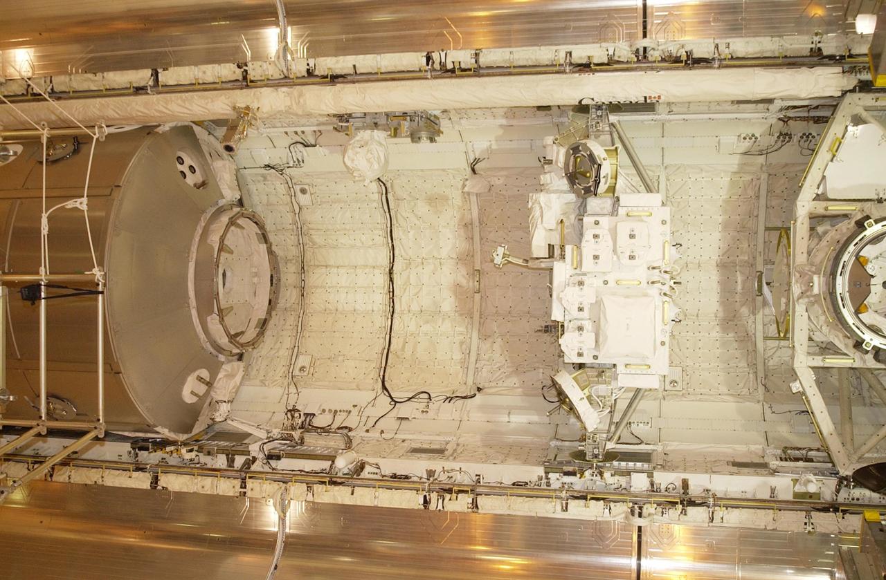 KENNEDY SPACE CENTER, FLA. - With the SPACEHAB and Hitchhiker payloads already installed,  Endeavour's payload bay is ready for installation of the Multi-Purpose Logistics Module Leonardo for mission STS-111. The mission, known as Utilization Flight 2, is carrying supplies and equipment to the International Space Station. The payload includes the Multi-Purpose Logistics Module Leonardo, the Mobile Base System, which will be installed on the Mobile Transporter to complete the Canadian Mobile Servicing System, and a replacement wrist/roll joint for Canadarm 2.  Also part of the mission, Expedition 5 will travel to the Station as the replacement crew for Expedition 4, who will return to Earth aboard the orbiter.  Launch is scheduled for May 30, 2002