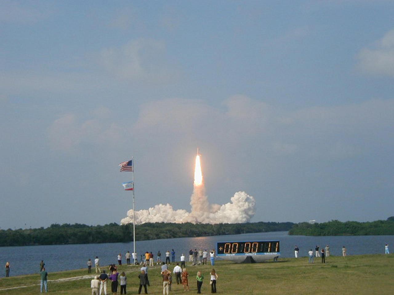 KENNEDY SPACE CENTER, FLA. --   Space Shuttle Endeavour roars into space on mission STS-111 to the International Space Station.  Liftoff occurred at 5:22:49 p.m. EDT. The STS-111 crew includes Commander Kenneth Cockrell, Pilot Paul Lockhart, and Mission Specialists Franklin Chang-Diaz and Philippe Perrin (CNES), as well as the Expedition Five crew members Valeri Korzun, Peggy Whitson and Sergei Treschev.  This mission marks the 14th Shuttle flight to the International Space Station and the third Shuttle mission this year. Mission STS-111 is the 18th flight of Endeavour and the 110th flight overall in NASA's Space Shuttle program