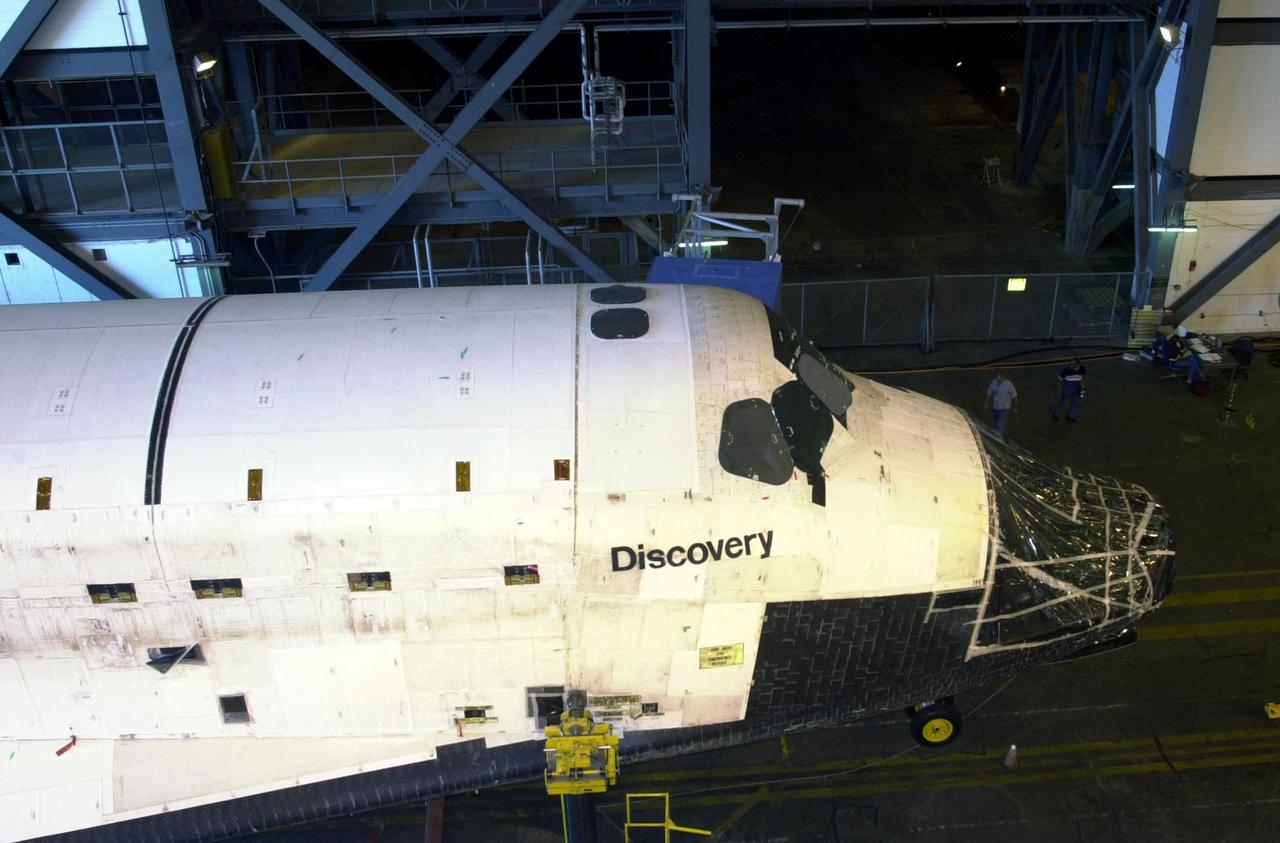 KENNEDY SPACE CENTER, FLA. -- -- In the Vehicle Assembly Building (VAB), Space Shuttle Discovery is awaiting the start of its Orbiter Major Modification (OMM) period, scheduled to begin at KSC later in the summer.