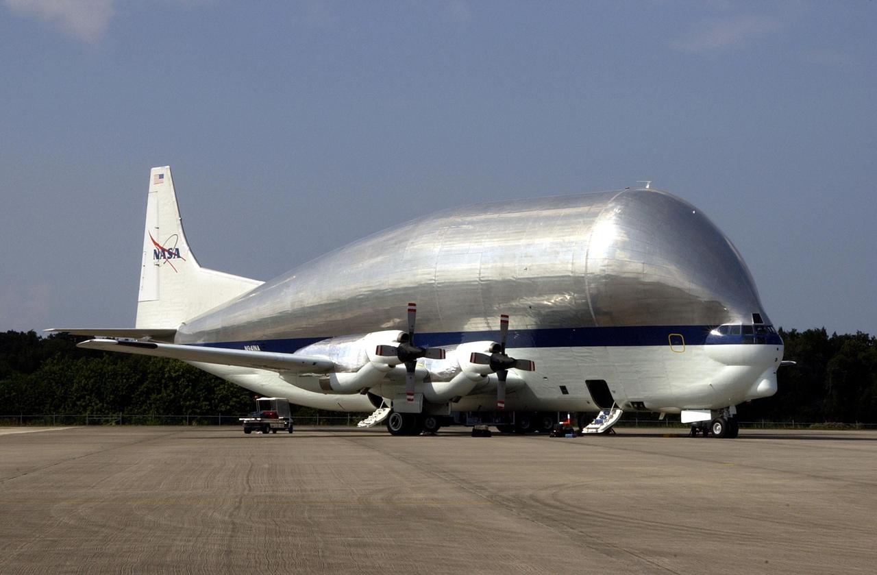 KENNEDY SPACE CENTER, FLA. -- The node structural test article (STA) arrives at Kennedy Space Center's Shuttle Landing Facility aboard the Super Guppy transport aircraft. It was moved to KSC for storage. An exact replica of the Unity Node on the International Space Station, the node STA was used at Marshall Space Flight Center in Huntsville, Ala. for testing and validation purposes. The Unity Node is the pressurized element that connects the other ISS pressurized modules together and was the first U.S. element to launch.